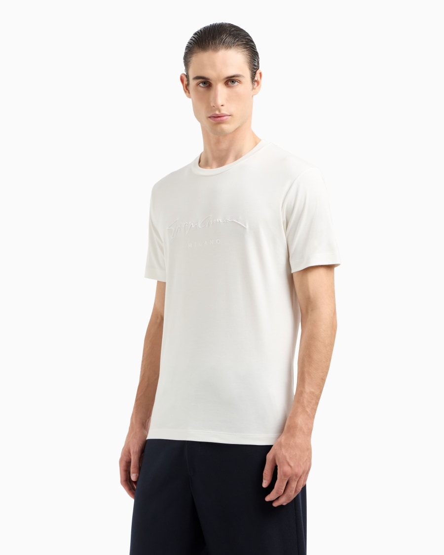 The World Of Armani T-SHIRT IN INTERLOCK DI PURO COTONE CON LOGO RICAMATO