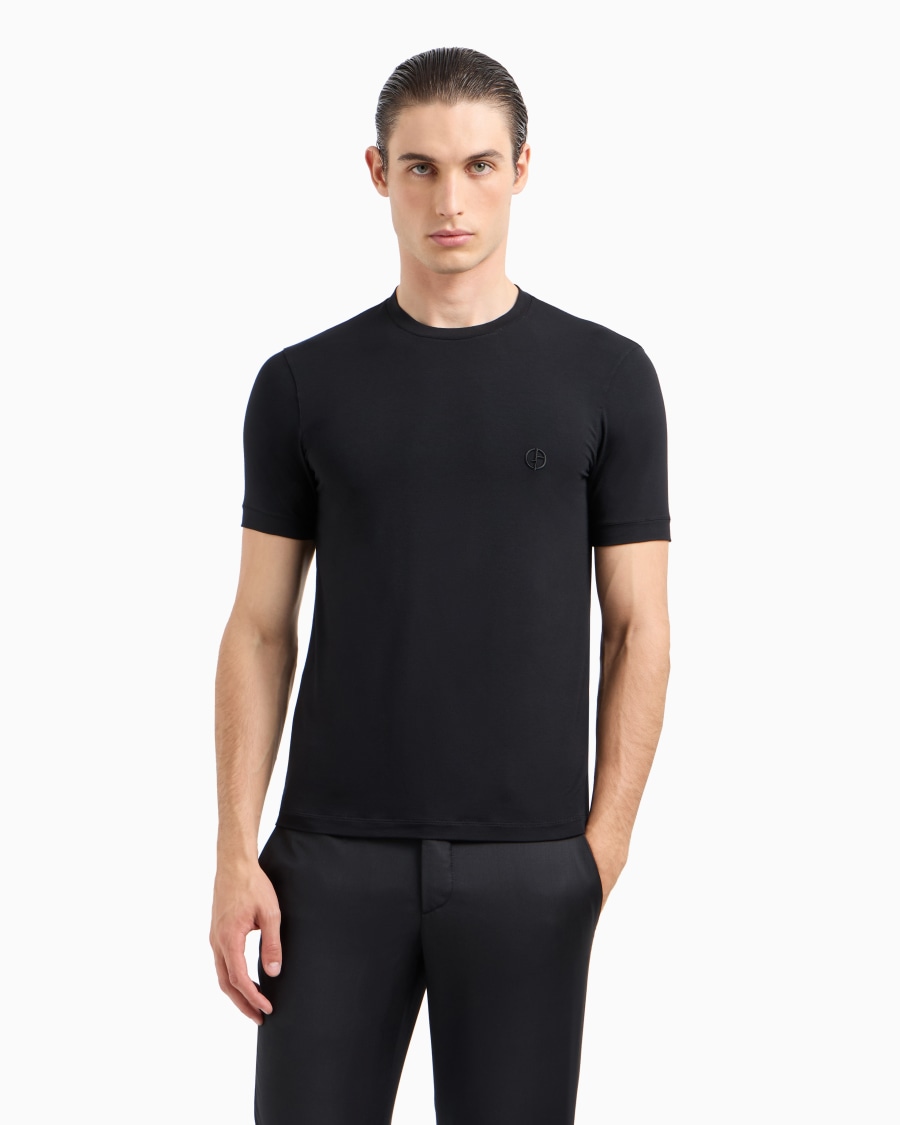 The World Of Armani T-SHIRT IN JERSEY BAMBOO DI VISCOSA STRETCH CON RICAMO GA