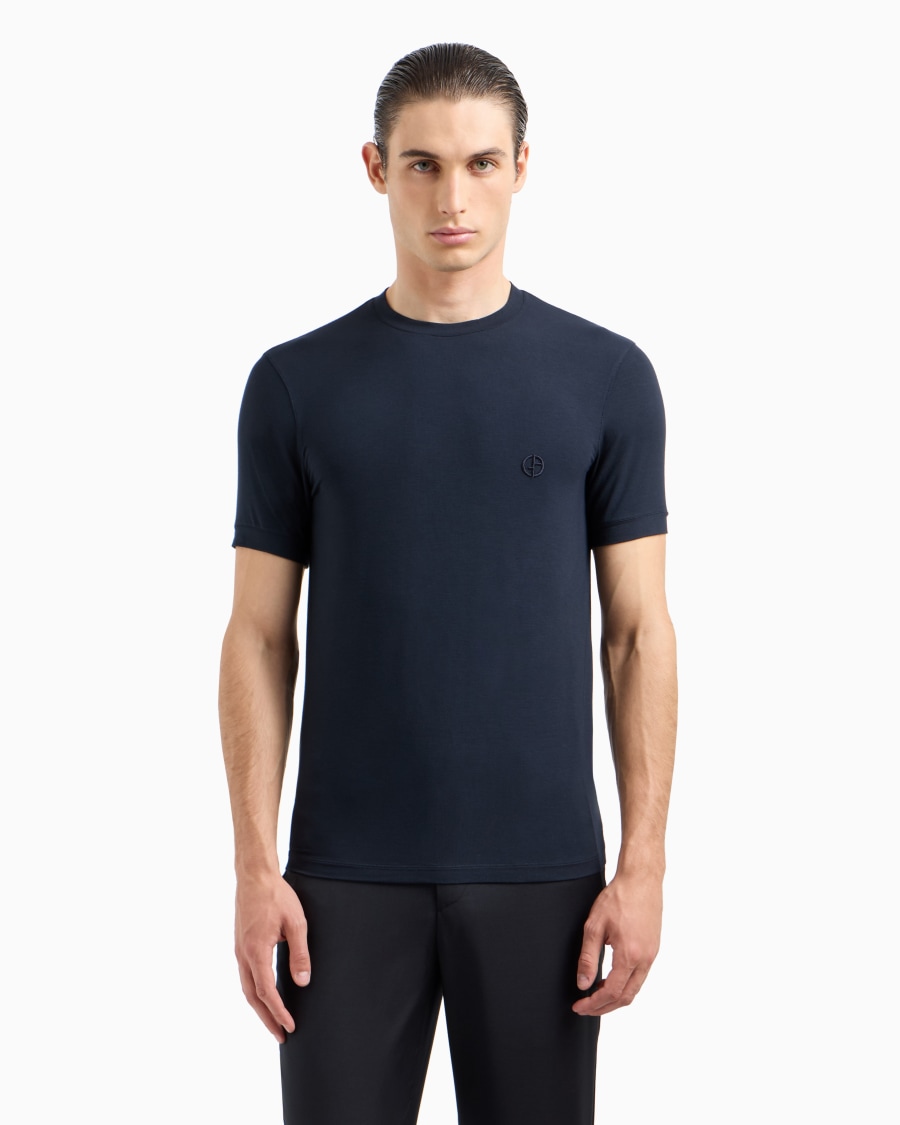The World Of Armani T-SHIRT IN JERSEY BAMBOO DI VISCOSA STRETCH CON RICAMO GA