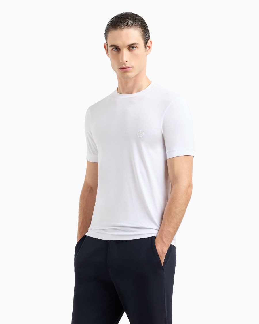 The World Of Armani T-SHIRT IN JERSEY BAMBOO DI VISCOSA STRETCH CON RICAMO GA