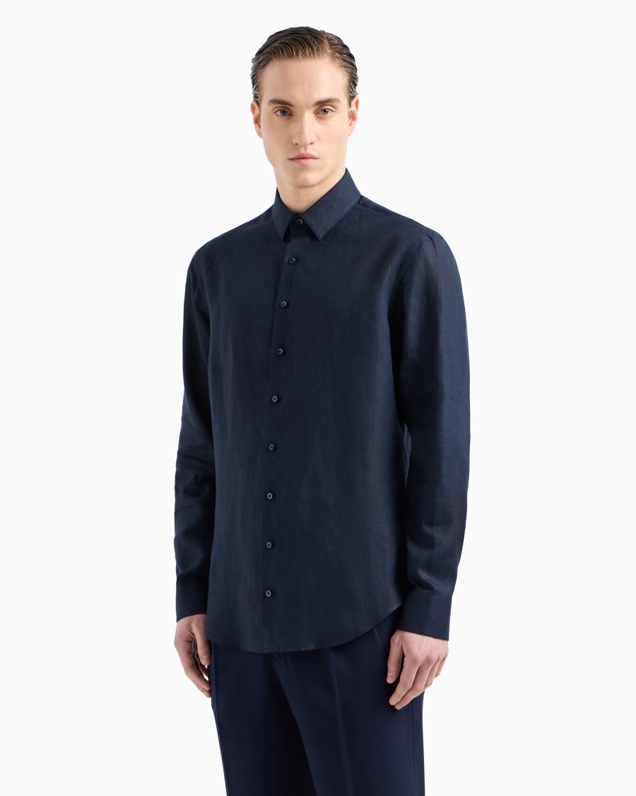 The World Of Armani CAMICIA REGULAR FIT IN LINO