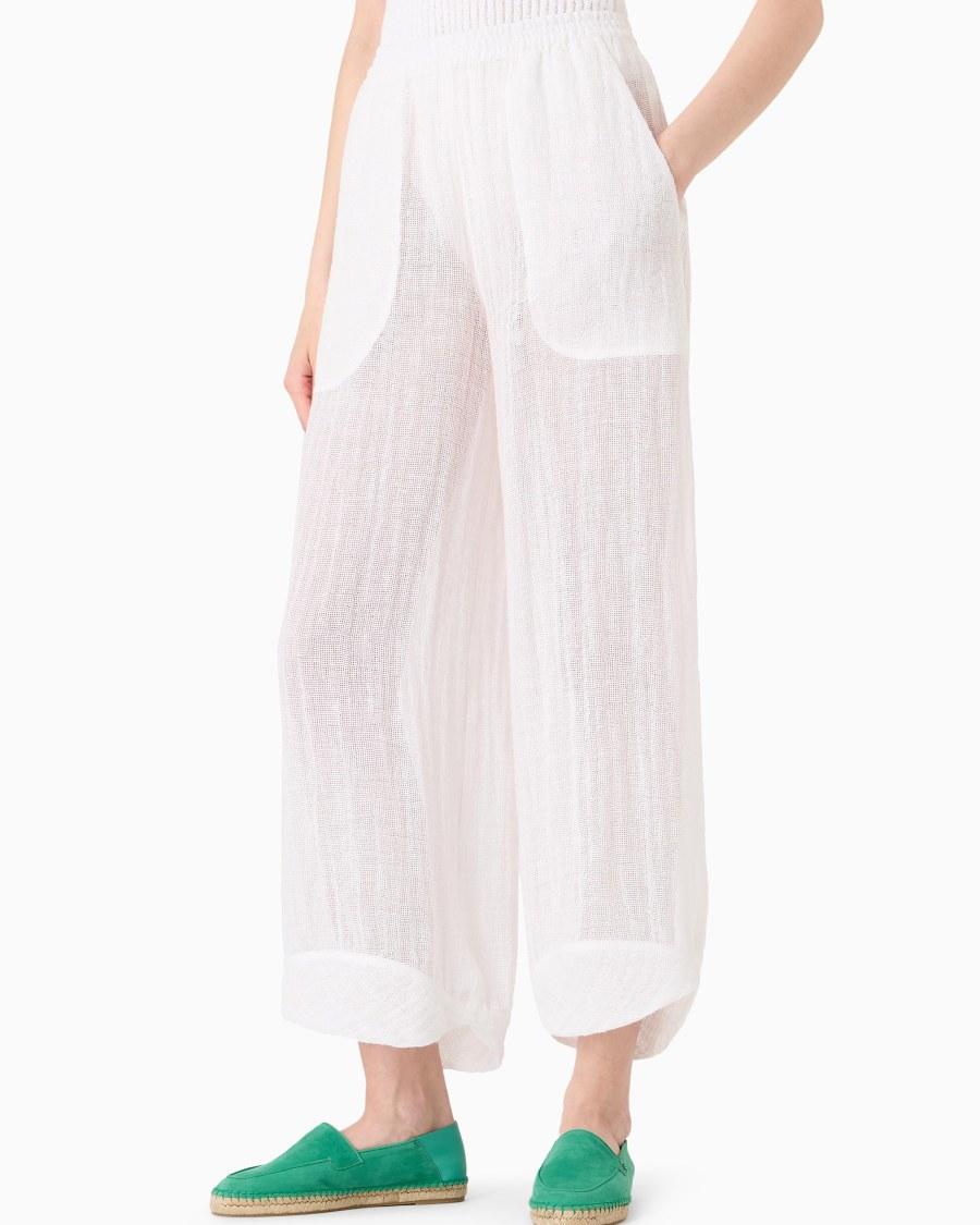 The World Of Armani PANTALONI AMPI IN MISTO LINO