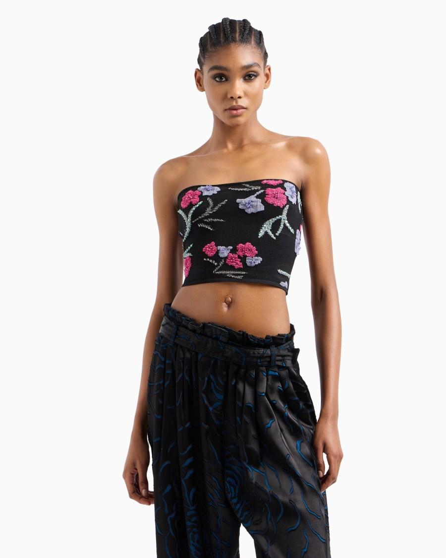 The World Of Armani TOP A FASCIA IN VISCOSA STRETCH CON JACQUARD FLOREALE