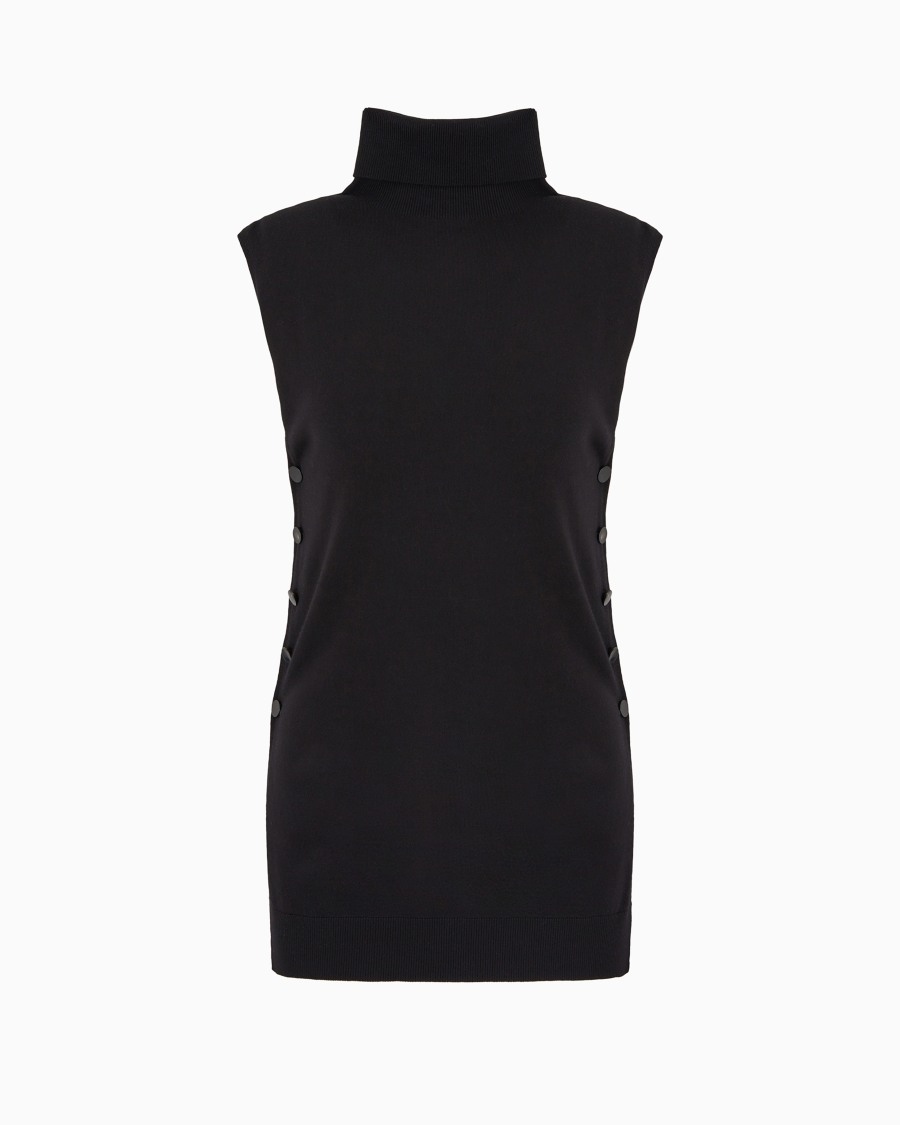 The world of armani TOP CON COLLO A LUPETTO IN LANA VERGINE