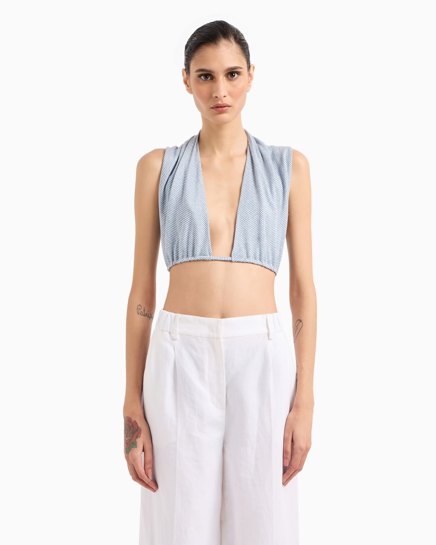 The World Of Armani TOP IN JERSEY DI LINO E VISCOSA MILLERIGHE