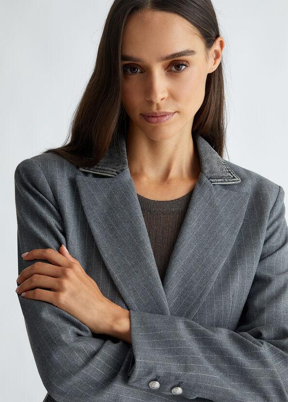 Liu Jo Blazer In Twill Gessato E Denim
