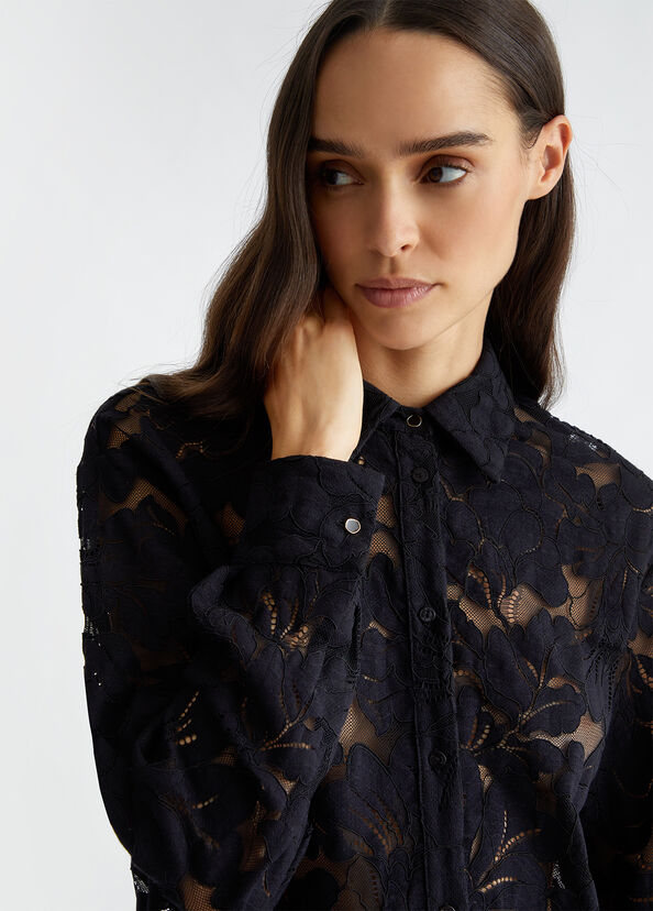 Liu Jo Camicia Nera In Pizzo