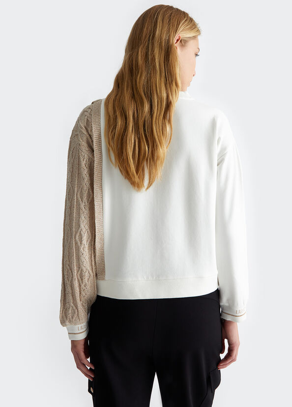 Liu Jo Felpa Bianca Con Inserto In Maglia