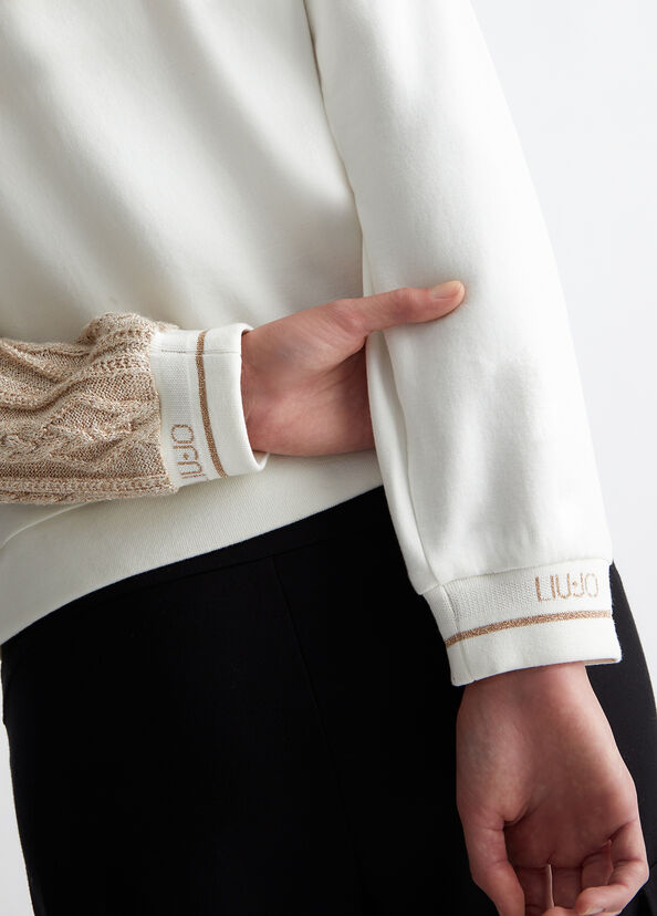 Liu Jo Felpa Bianca Con Inserto In Maglia