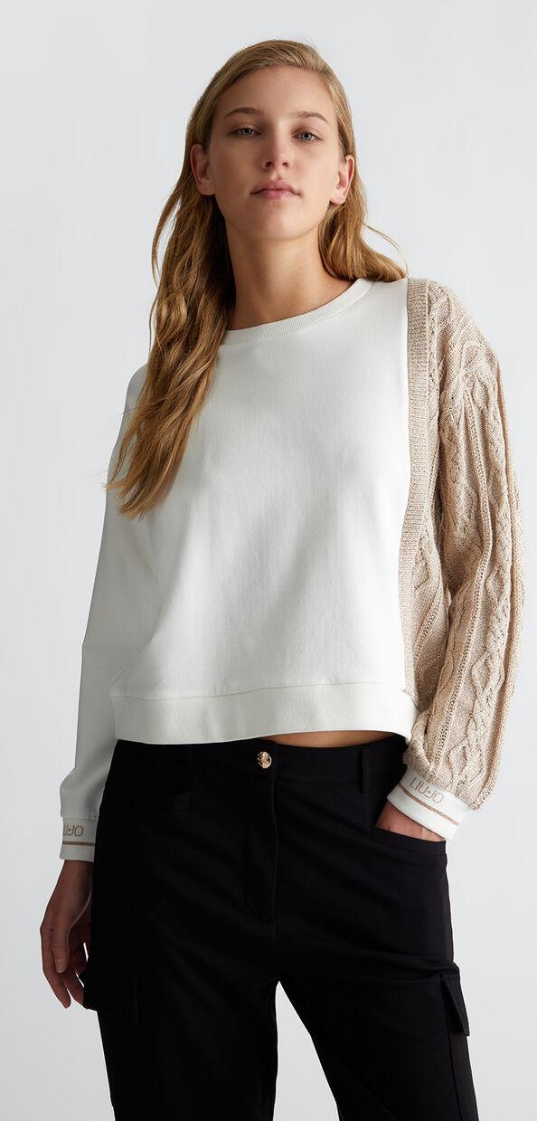 Liu Jo Felpa bianca con inserto in maglia