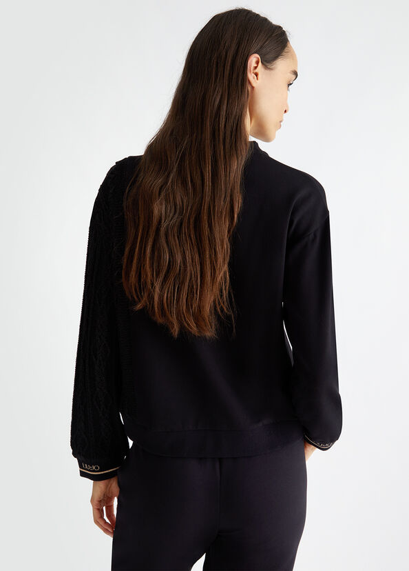 Liu Jo Felpa Nera Con Inserto In Maglia