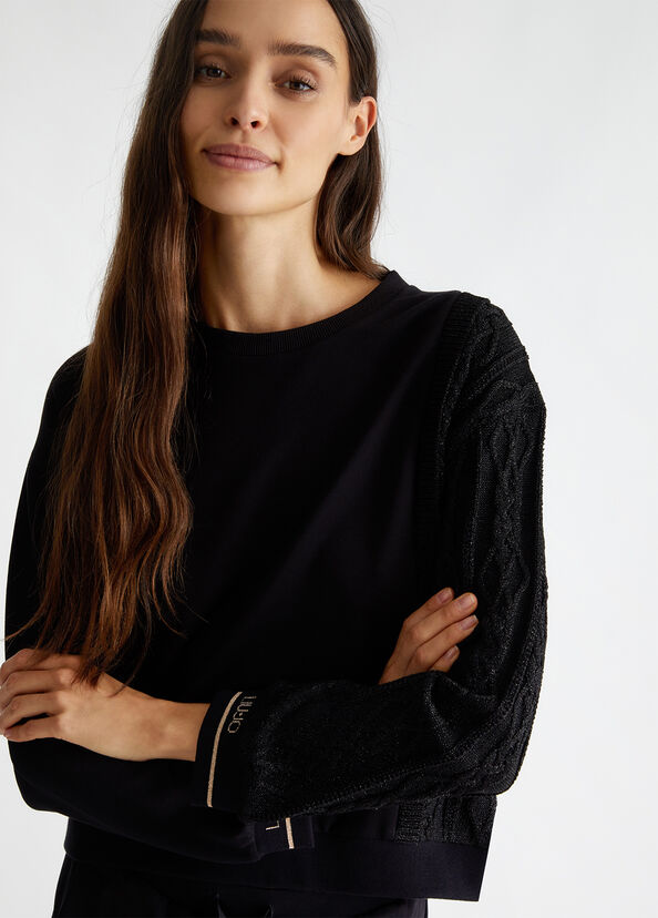 Liu Jo Felpa Nera Con Inserto In Maglia