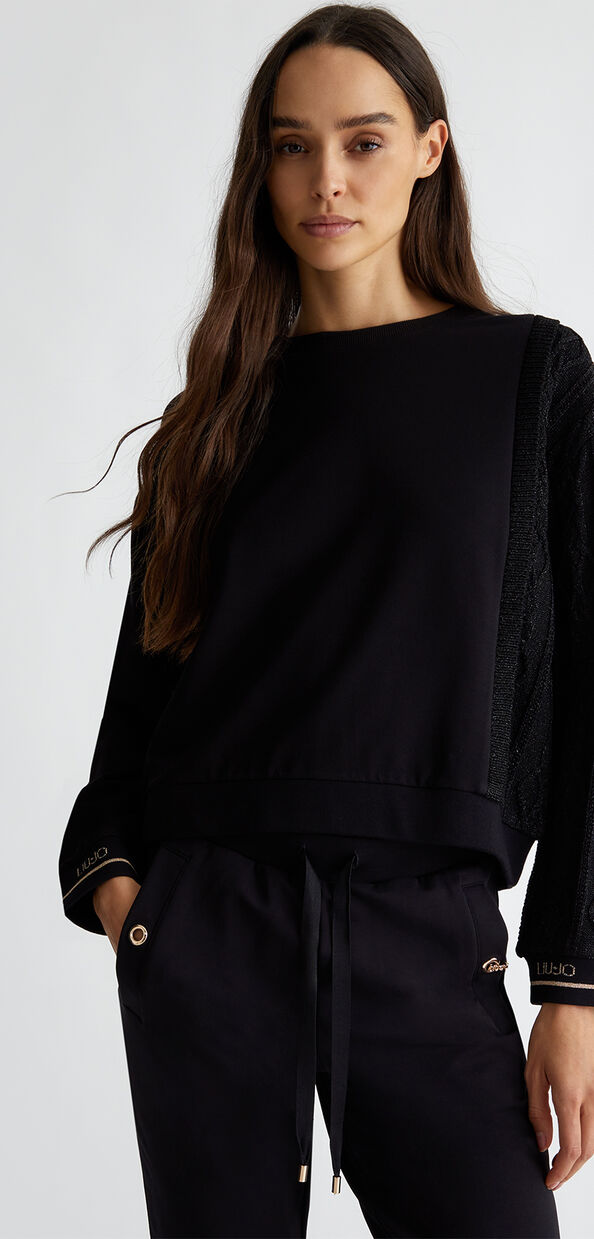 Liu Jo Felpa nera con inserto in maglia