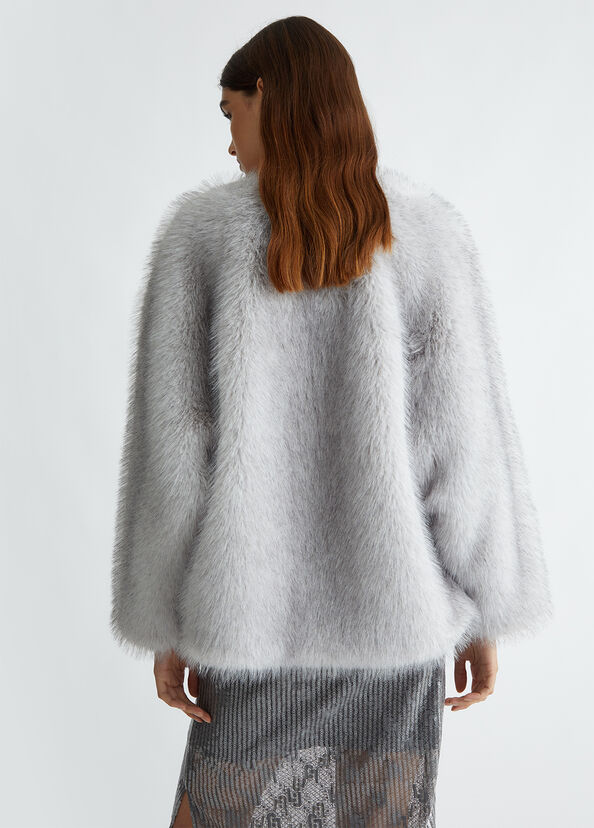 Liu Jo Giacca Grigia In Pelliccia Sintetica