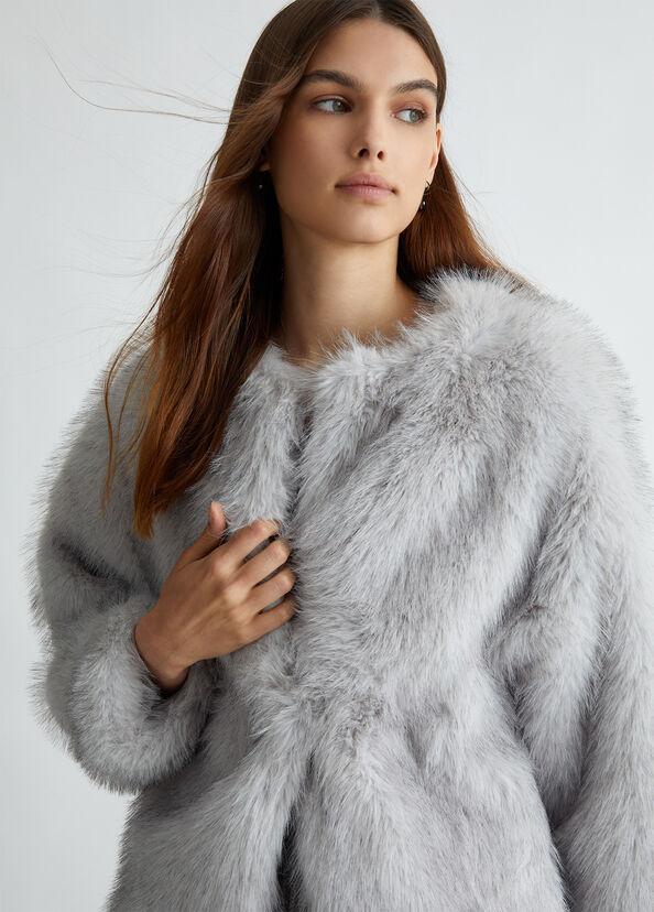 Liu Jo Giacca Grigia In Pelliccia Sintetica