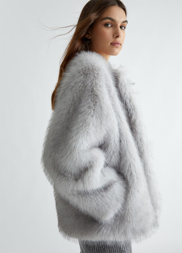 Liu Jo Giacca Grigia In Pelliccia Sintetica