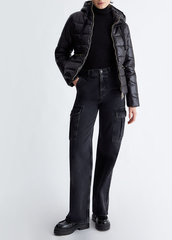 Liu Jo Giacca Nera Con Cappuccio Imbottita