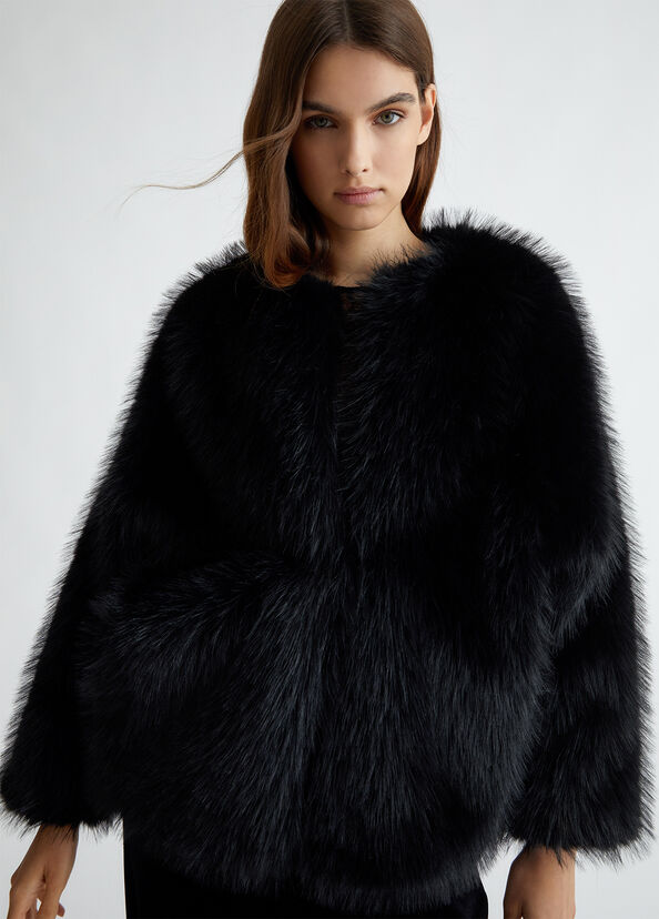Liu Jo Giacca Nera In Pelliccia Sintetica