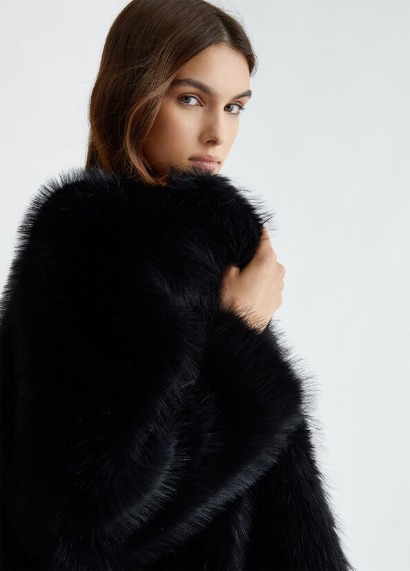 Liu Jo Giacca Nera In Pelliccia Sintetica