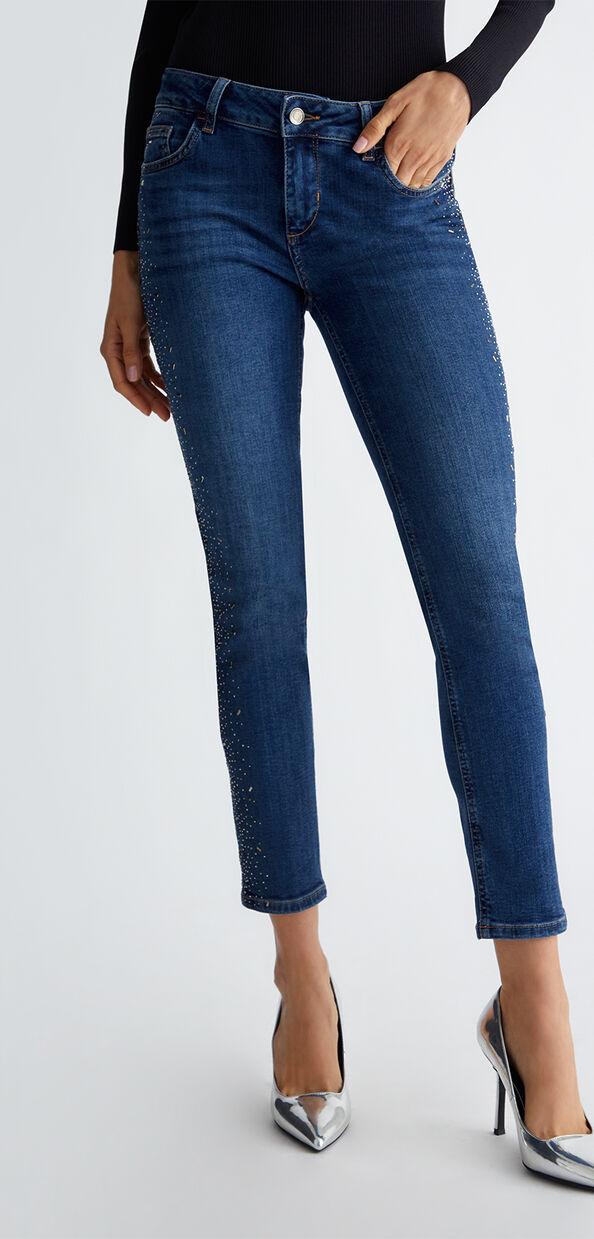 Liu Jo Jeans skinny bottom up con strass