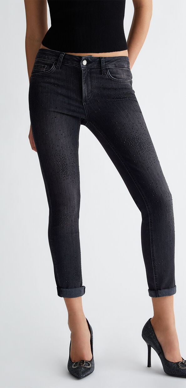 Liu Jo Jeans skinny bottom up con strass