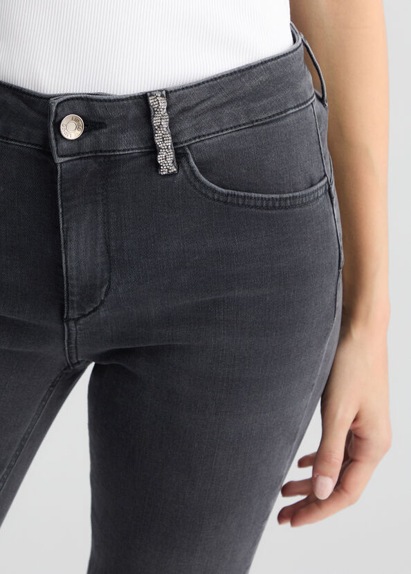 Liu Jo Jeans Skinny Grigio Con Strass