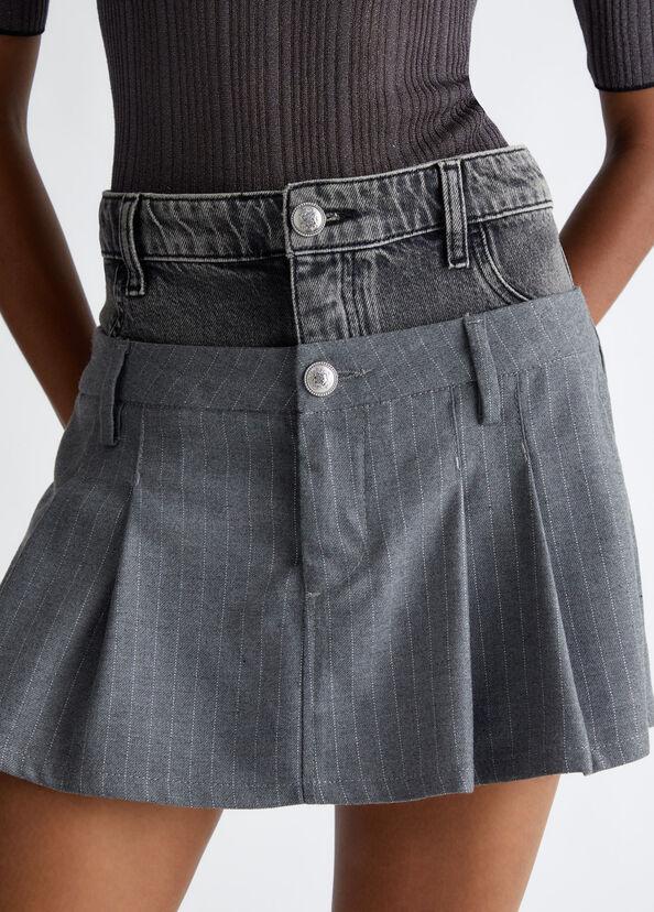 Liu Jo Minigonna In Twill Gessato E Denim