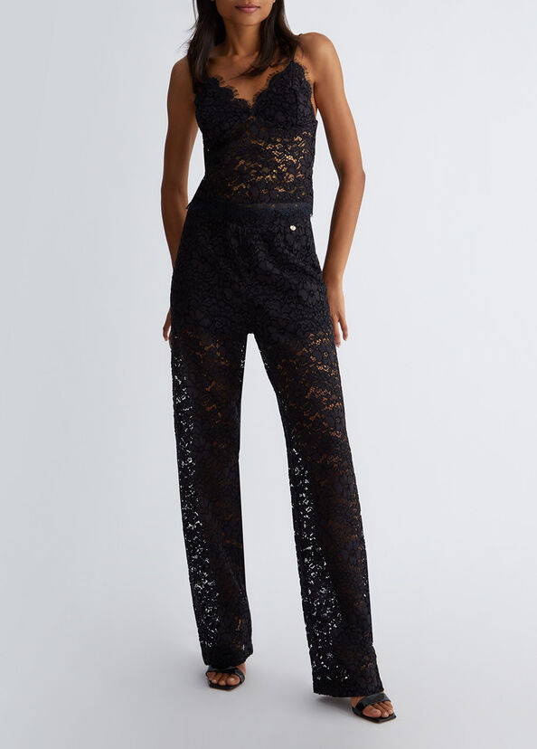 Liu Jo Pantaloni Neri In Pizzo Macramè