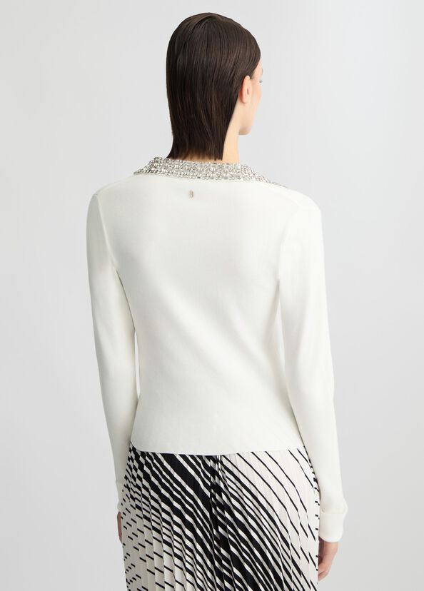 Liu Jo Polo Bianca Con Ricami Gioiello