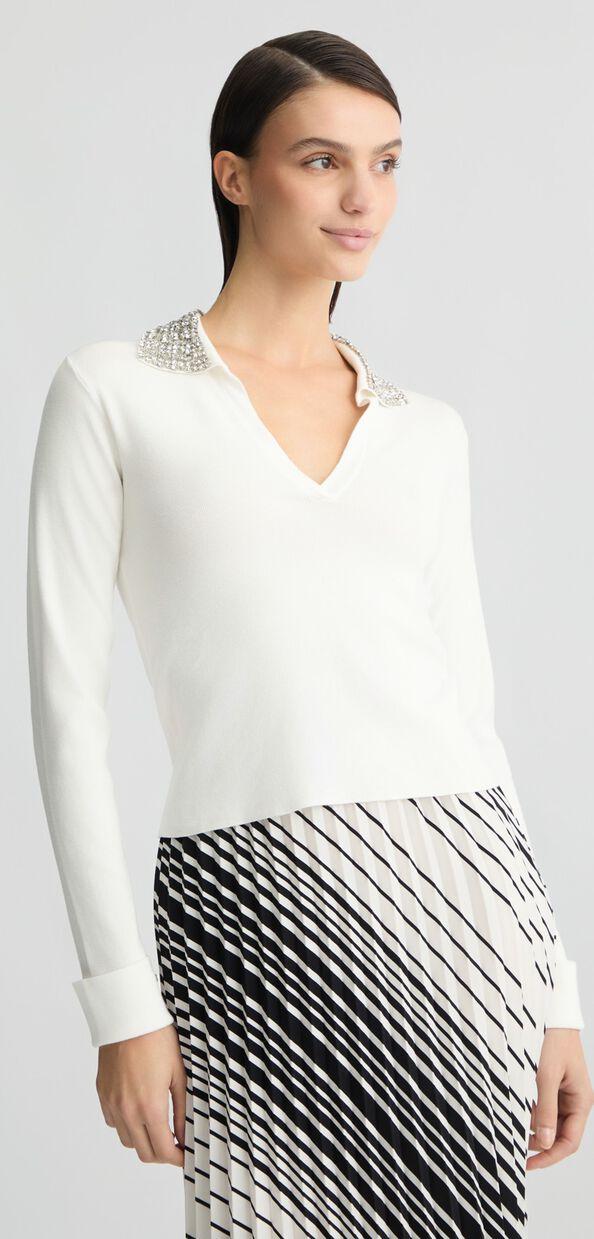 Liu Jo Polo bianca con ricami gioiello