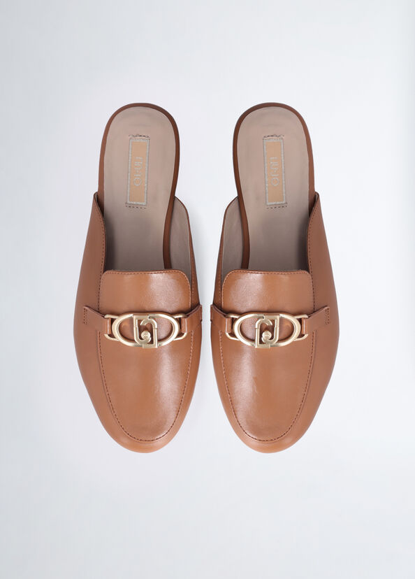Liu Jo Slippers In Pelle Con Logo