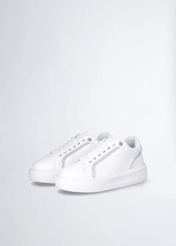 Liu Jo Sneakers Bianche Con Profili Strass