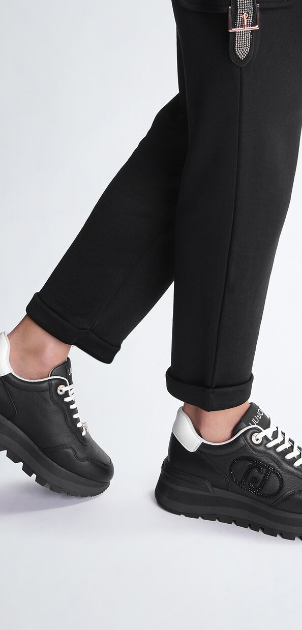 Liu Jo Sneakers nere in pelle con logo gioiello
