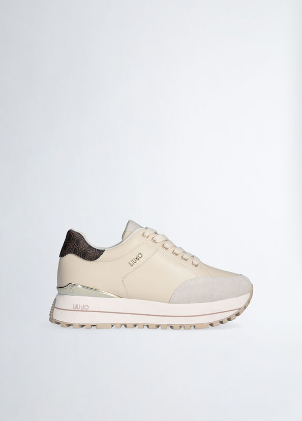 Liu Jo Sneakers Platform In Pelle Beige