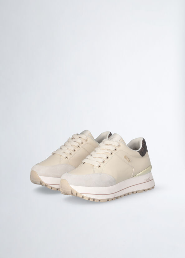 Liu Jo Sneakers Platform In Pelle Beige