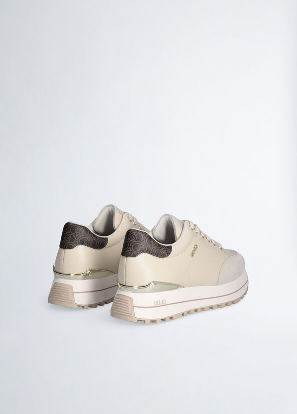 Liu Jo Sneakers Platform In Pelle Beige