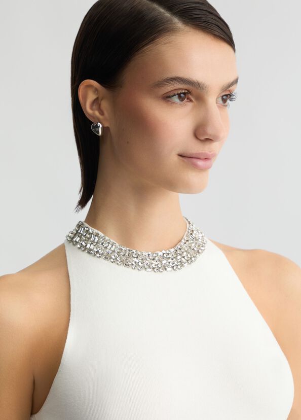 Liu Jo Top Bianco Con Ricami Gioiello