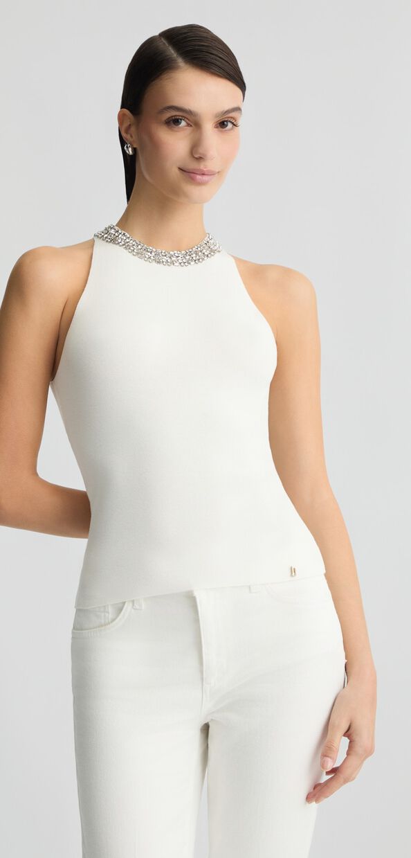 Liu Jo Top bianco con ricami gioiello