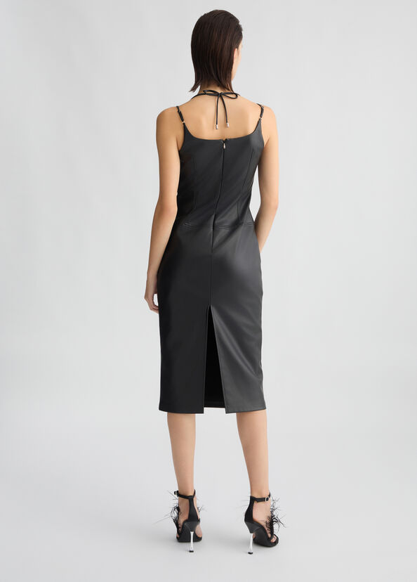 Liu Jo Vestito Nero In Tessuto Spalmato