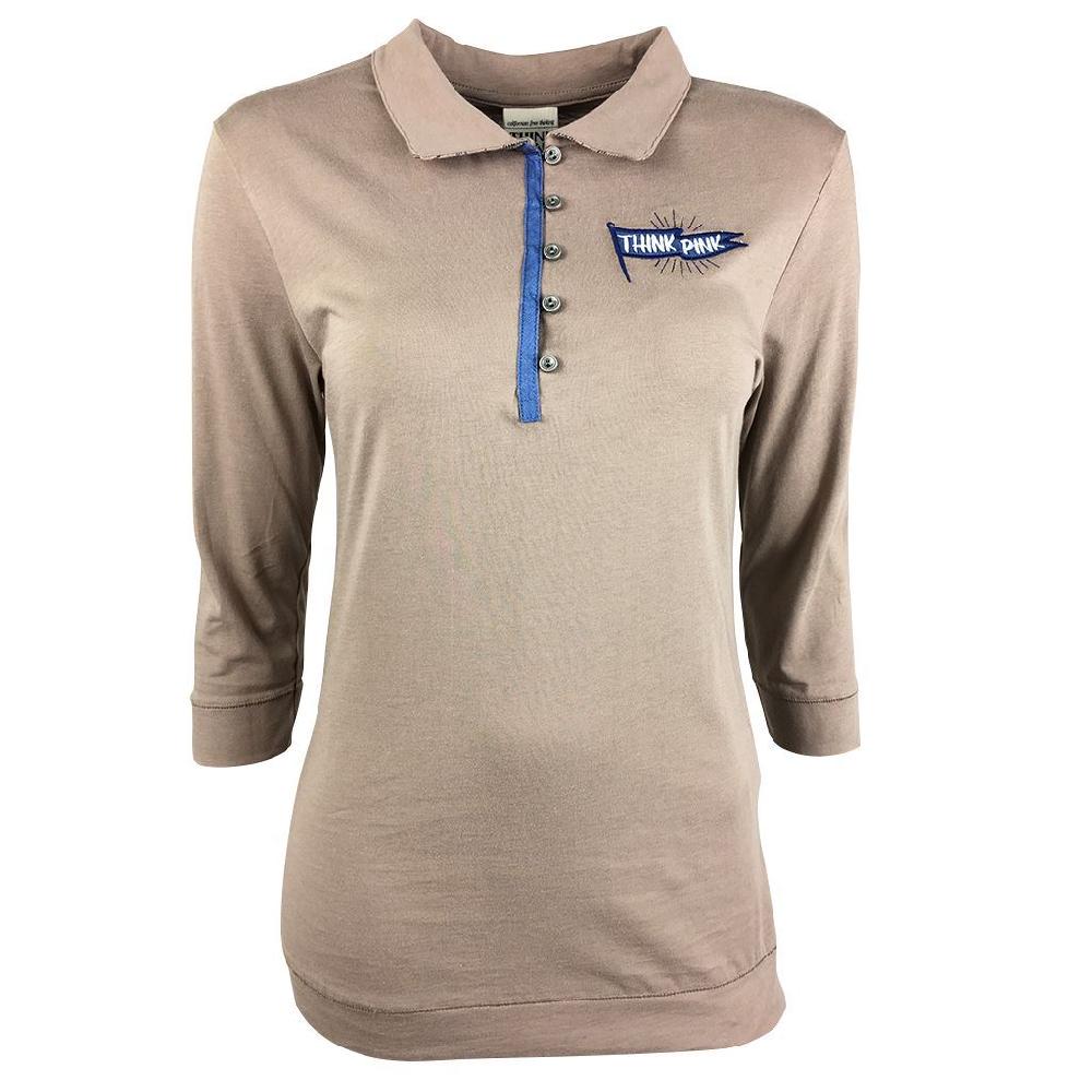 Think Pink POLO DONNA IN JERSEY DI COTONE TINTO CAPO MANICA 3/4 RICAMO E PATCH LOGO