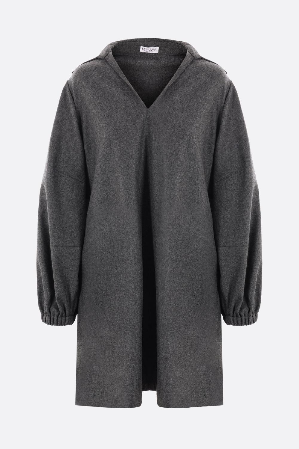 BRUNELLO CUCINELLI abito chemisier in lana e cashmere con monile