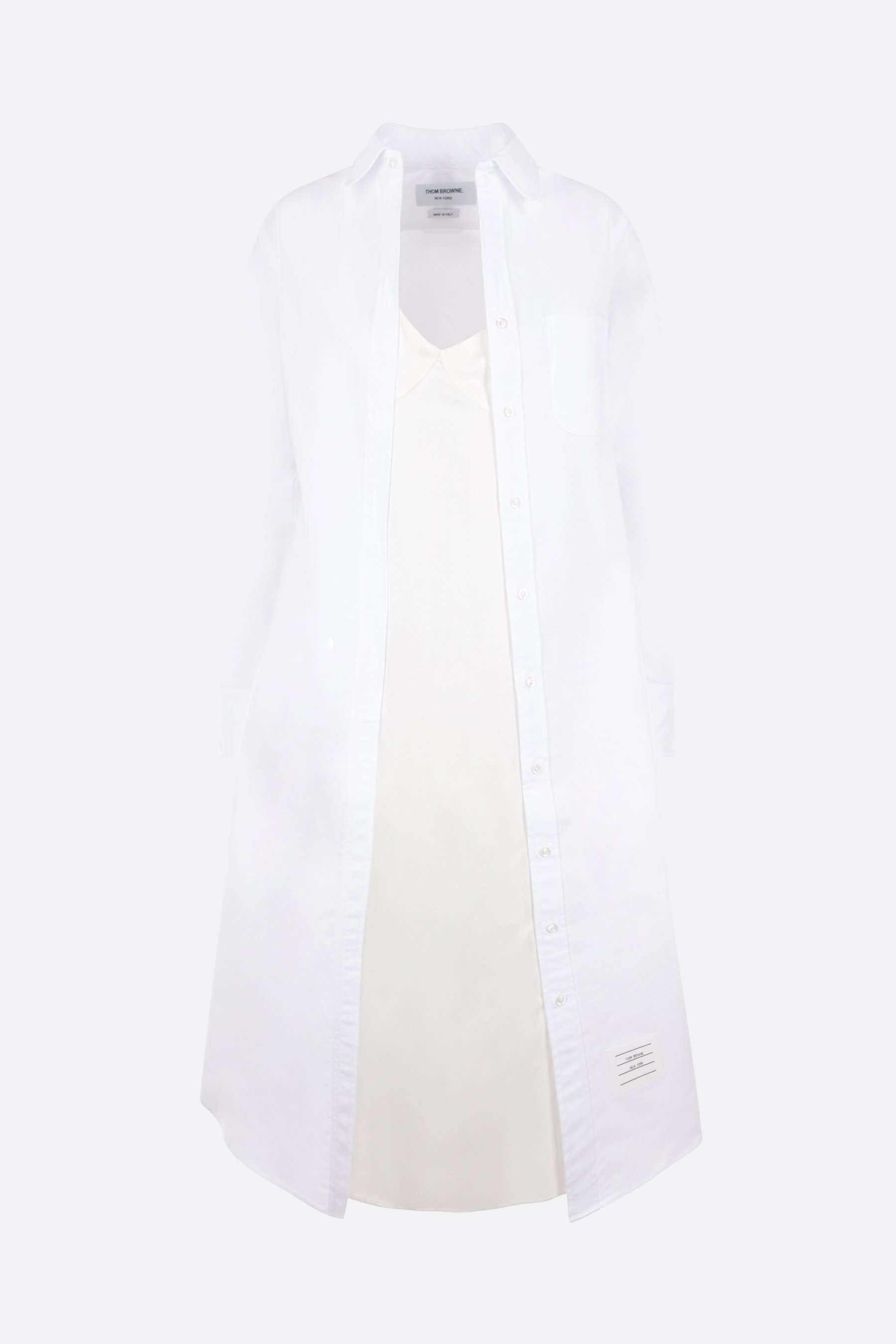 THOM BROWNE abito chemisier in oxford con inserto negligée