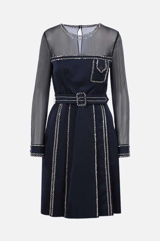 PRADA abito corto in radzmire e chiffon con cristalli