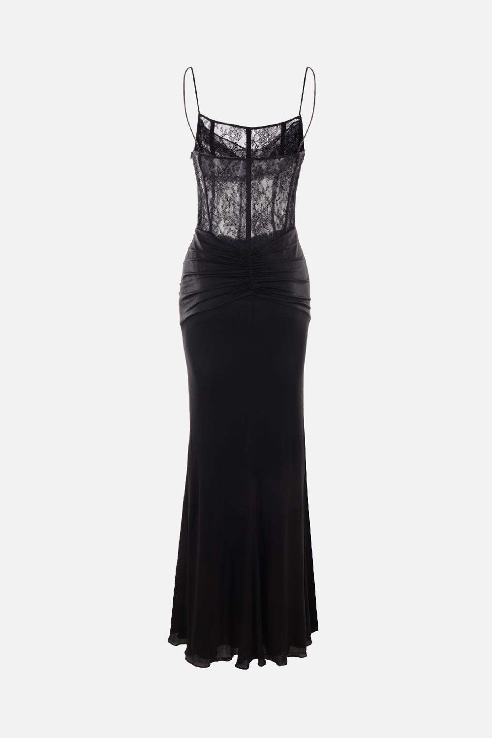 ALESSANDRA RICH Abito Lungo In Jersey Laminato E Pizzo