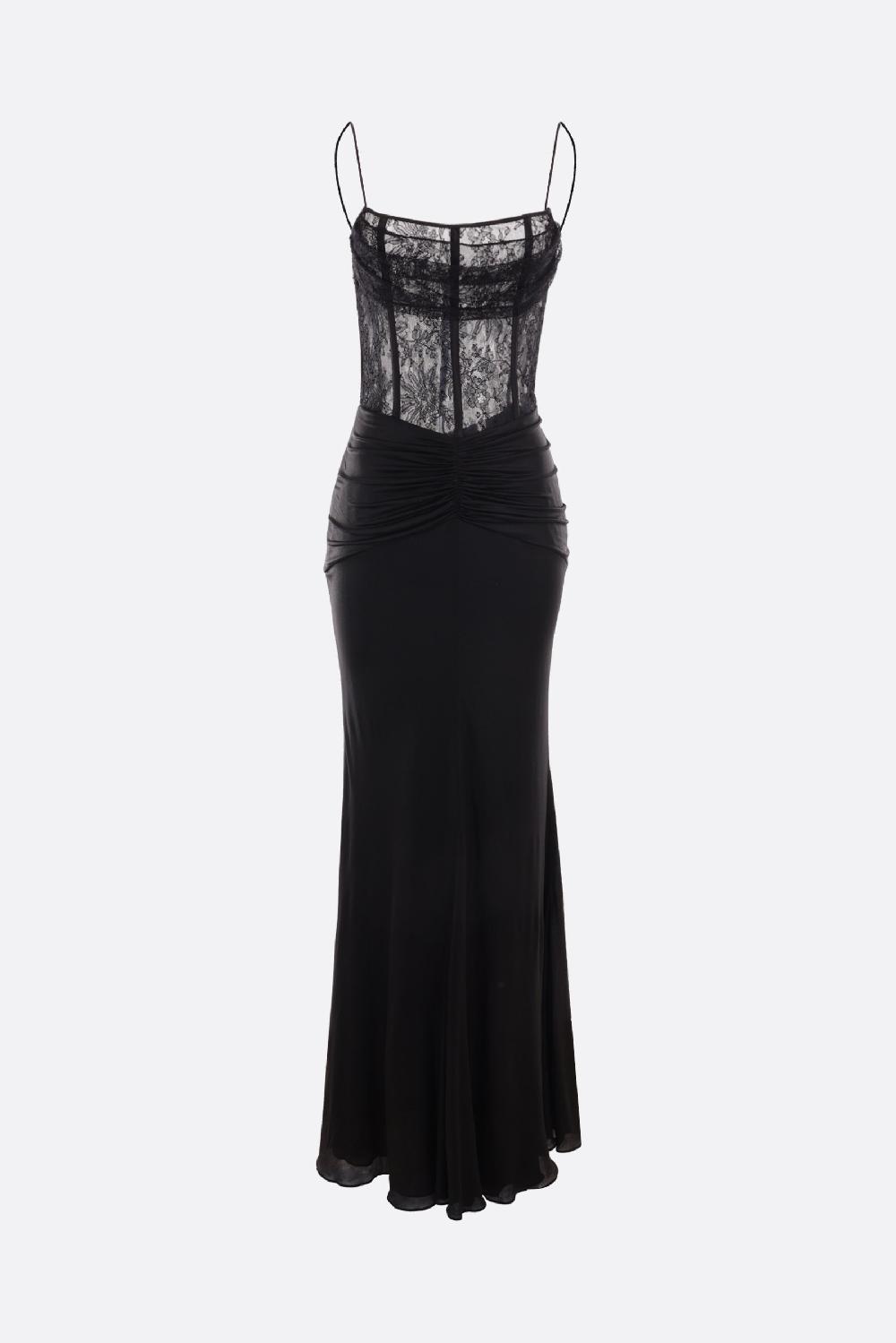 ALESSANDRA RICH abito lungo in jersey laminato e pizzo