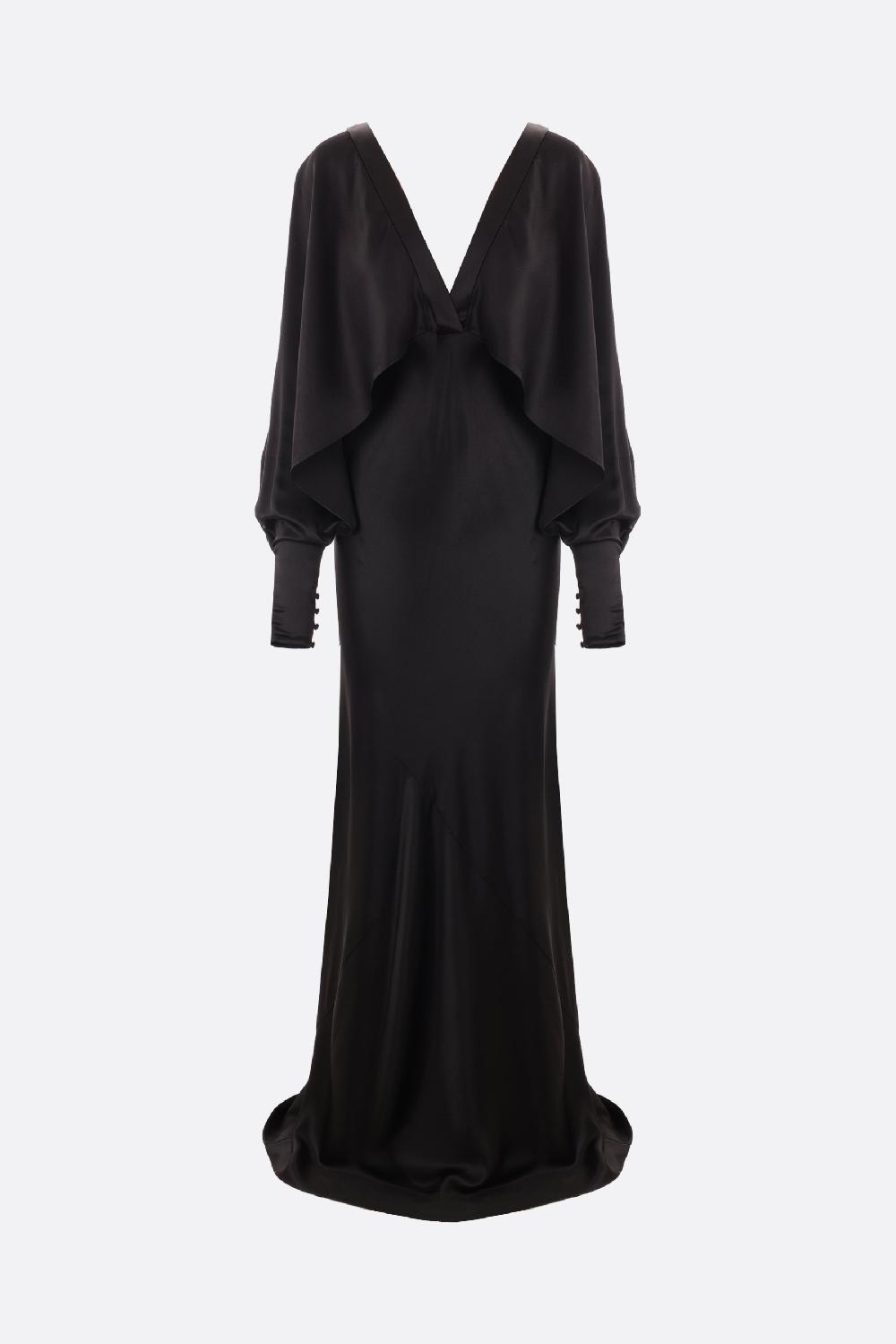 SAINT LAURENT abito lungo in raso con maniche a pipistrello