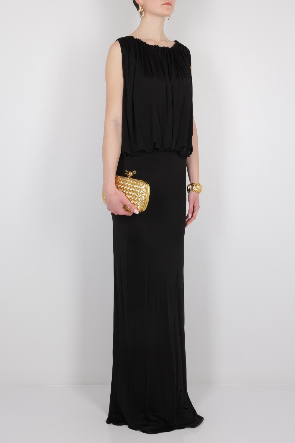 SAINT LAURENT Abito Lungo Smanicato In Jersey Lucido Sostenibile