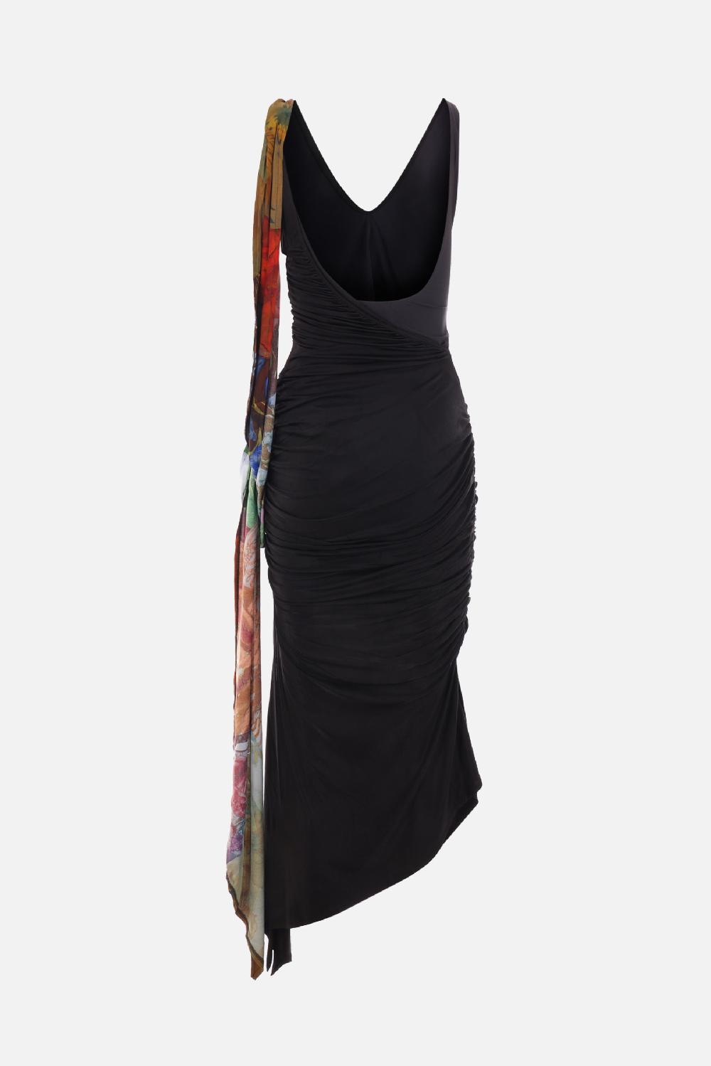 MARINE SERRE Abito Smanicato Body Shelter In Jersey Rigenerato Drappeggiato