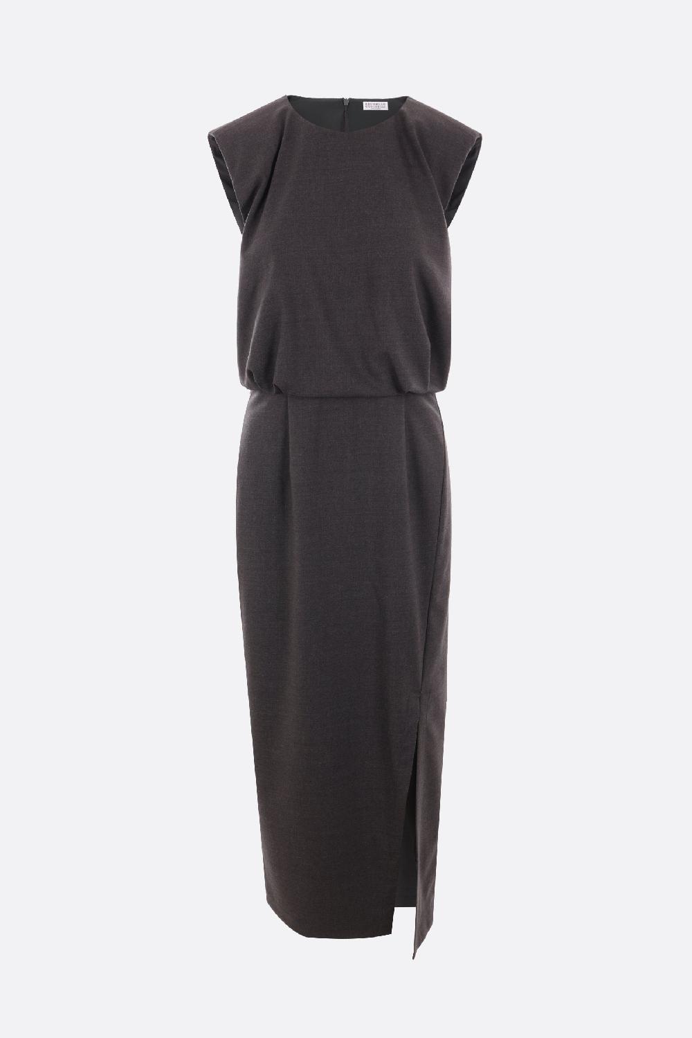 BRUNELLO CUCINELLI abito smanicato in lana stretch con Shiny Trims