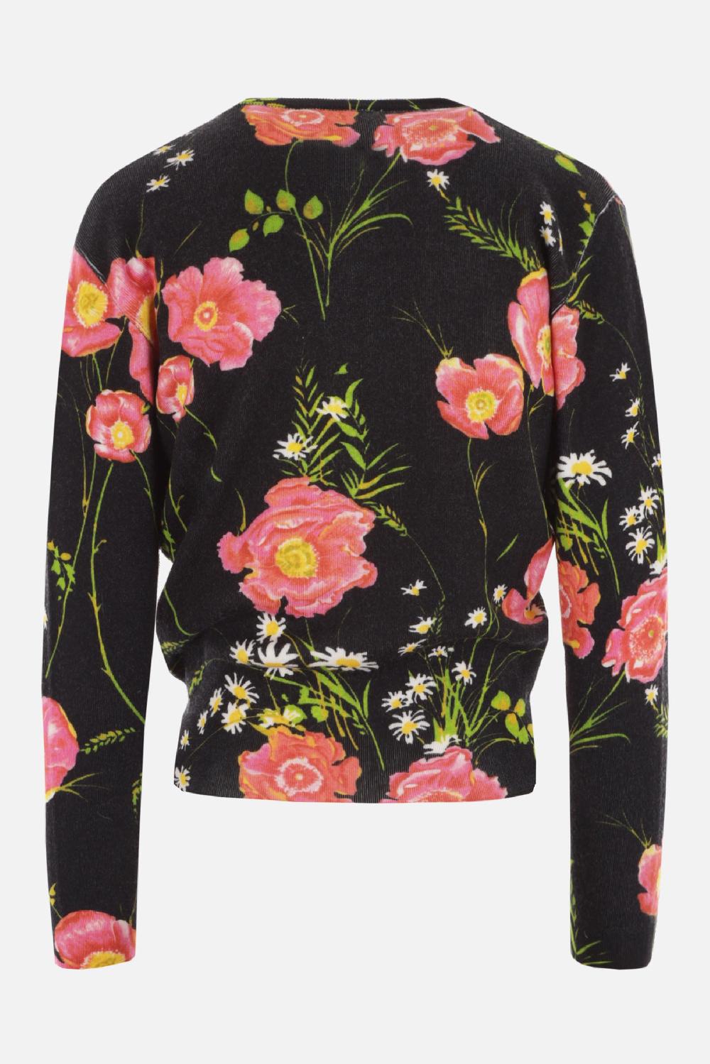 BALENCIAGA Cardigan Cropped In Lana Stampa Poppy